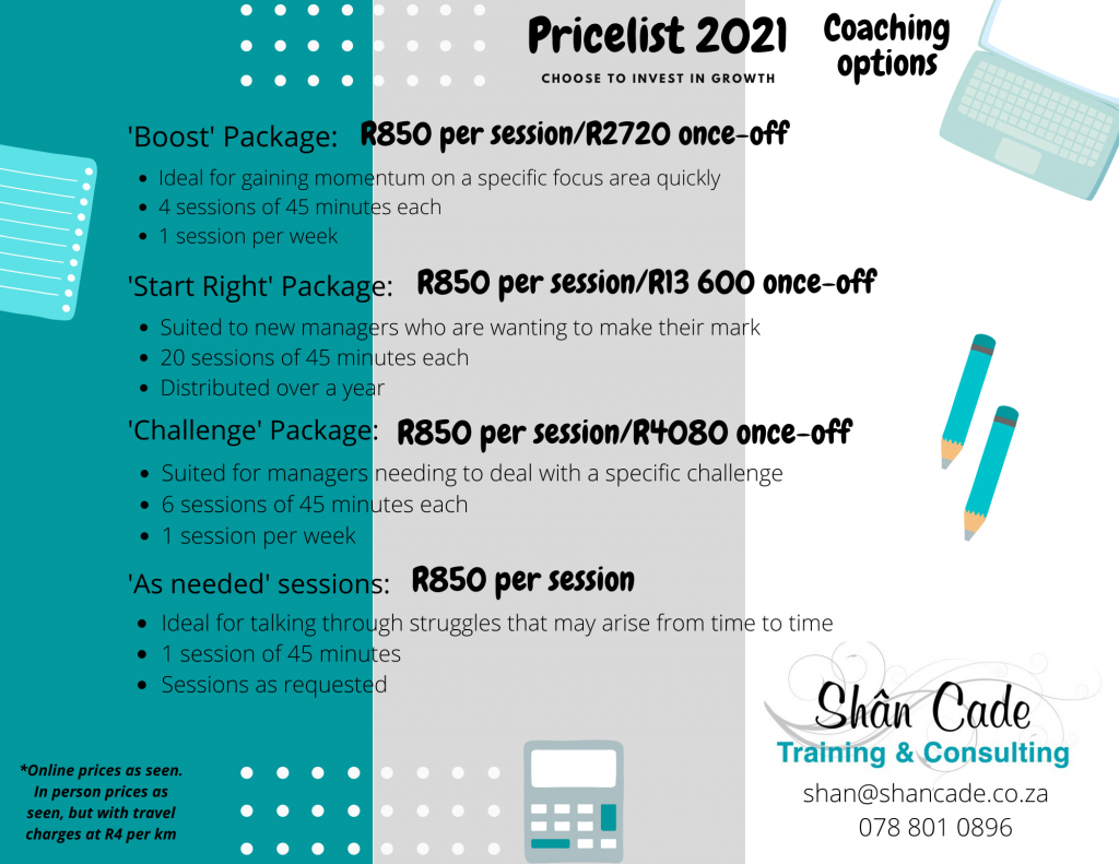 Services price list - Coaching Price list 2021