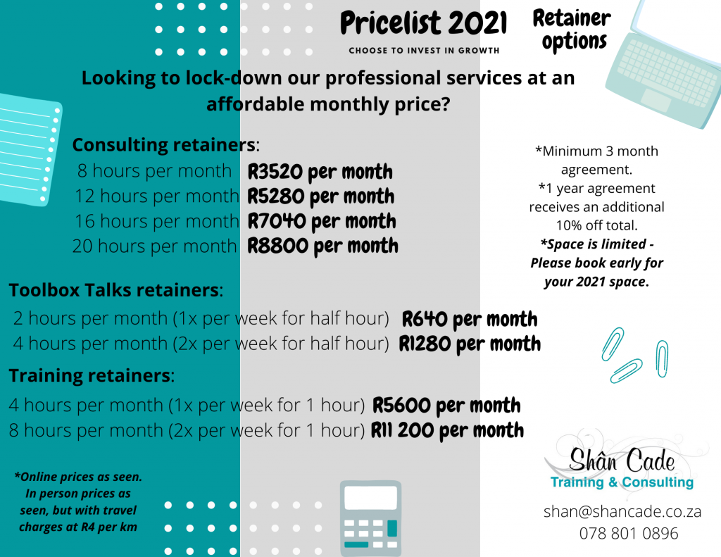 Services price list - Retainer Options Price list 2021