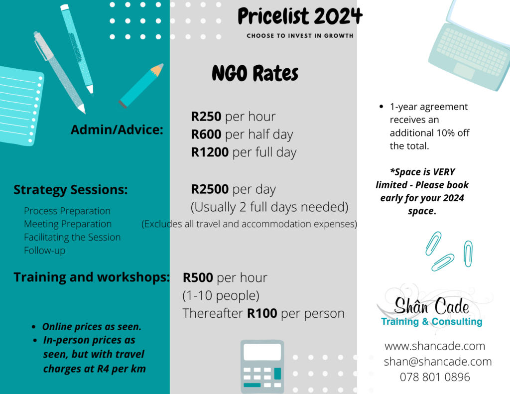 NGO Rates pricelist 2024